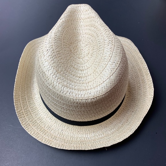 hP] FEDORA BLACK RIBBON WOVEN STRAW HAT - Picture 2 of 7